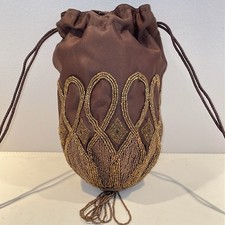 Vintage Beaded Satin Brown Evening Bag by Fine Arts, Art Deco Walborg-Style