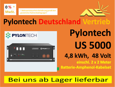 1A Pylontech US5000 48 Volt Speicher + 2 x 2m Amphenolkabel RECHNUNG mit 0% MwSt