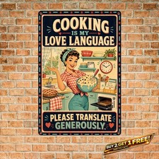 Retro Kitchen Illustration Bold Cooking Quote Metal Tin Sign Decor