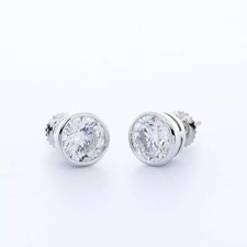 Classic Stud Earrings 14K Gold Bezel Set 2.50 Carat Round Natural Diamond F SI2