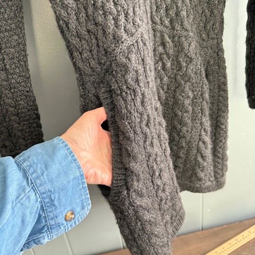 Aran Crafts Wool Sweater Jacket XS Celtic Knit Zip Cardigan Ireland Merino Gray - Picture 7 of 10