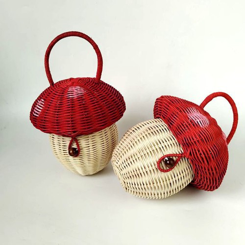 Rattan Mushroom Handbag Baskets Woven Candy Halloween - Picture 8 of 12