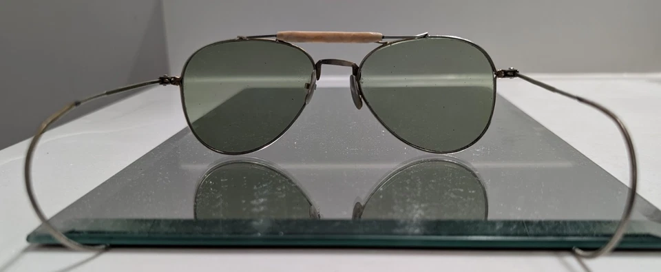 Vintage WWII Aviator Sunglasses Military Pilot Mother Of Pearl Brow Bar  - Image 3 of 4