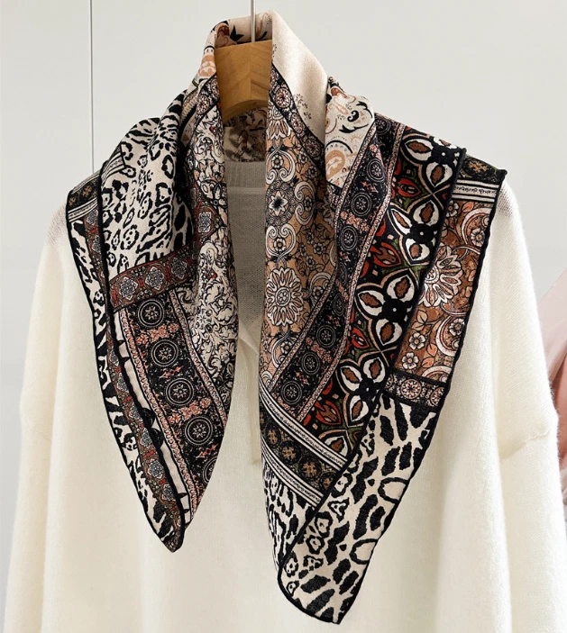 70% Cashmere 30% Silk Neckerchief totem Print Shawl 26'' Scarf Bandanna Wrap