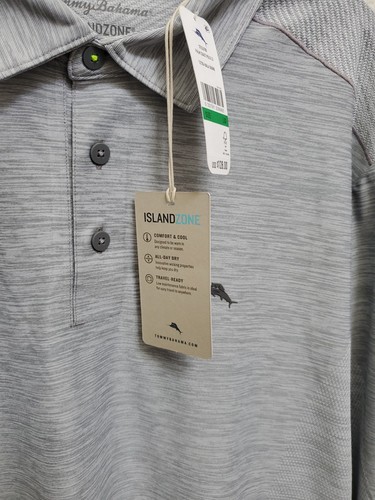 NEW Tommy Bahama Island Zone Men's Palm Coast Polo LG Grey Long Sleeve NWT $128 - Picture 9 of 14