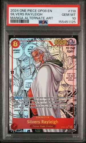 2024 ONE PIECE OP08-TWO LEGENDS MANGA ALTERNATE ART #118 SILVERS RAYLEIGH PSA 10