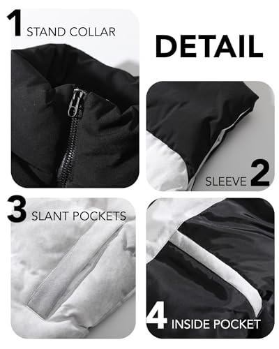 Mens Puffer Vest Winter Warm Puffy Vest Jacket for Men Stand XX-Large Grey - Picture 4 of 6
