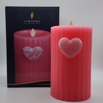 Luminara Flameless Candle LED Flickering Real Wax, Pink w/ Embossed Heart Design