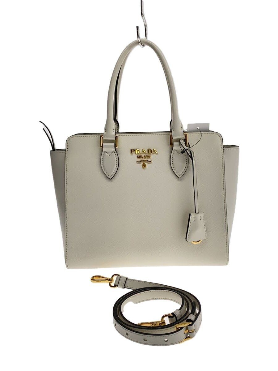 PRADA プラダ サフィアーノ 2WAYハンドバッグ ホワイト 1BA113 PRADA 1BA113 Handbag Saffiano 2 Way Leather White Plain Used