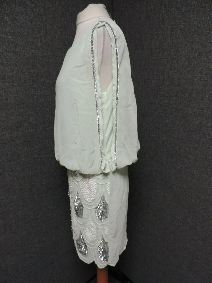Vestido de encaje y cuentas verde menta con lentejuelas Reino Unido S PVP £60 LN023 HH 05 Foto 2 de 4
