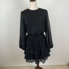 Express black metallic clip dot whimsygoth tiered long sleeve mini dress size M