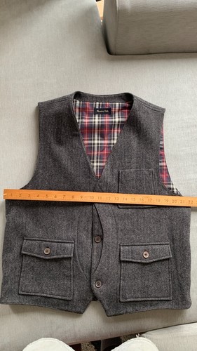 Massimo Dutti Waistcoat XL Grey Wool Vest Check Lining Chore Workwear Utility - Picture 17 of 18