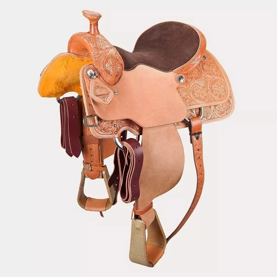 Selle Western Pour Course De Tonneau - Taille 15 Pouces - Cuir Sculpté
