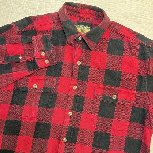 Field and Stream Heavy Weight Flannel Shirt Mens Large TALL Red Plaid Button Up
