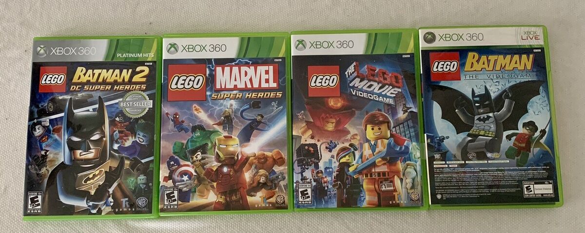 4 XBOX 360 LEGO VIDEO GAMES LOT OF 4 BATMAN PURE SUPER HEROS THE LEGO MOVIE