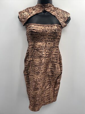 Women's Gold Cap Sleeve V Cut out Back Bodycon Bandage Mini Dress Size L |  eBay