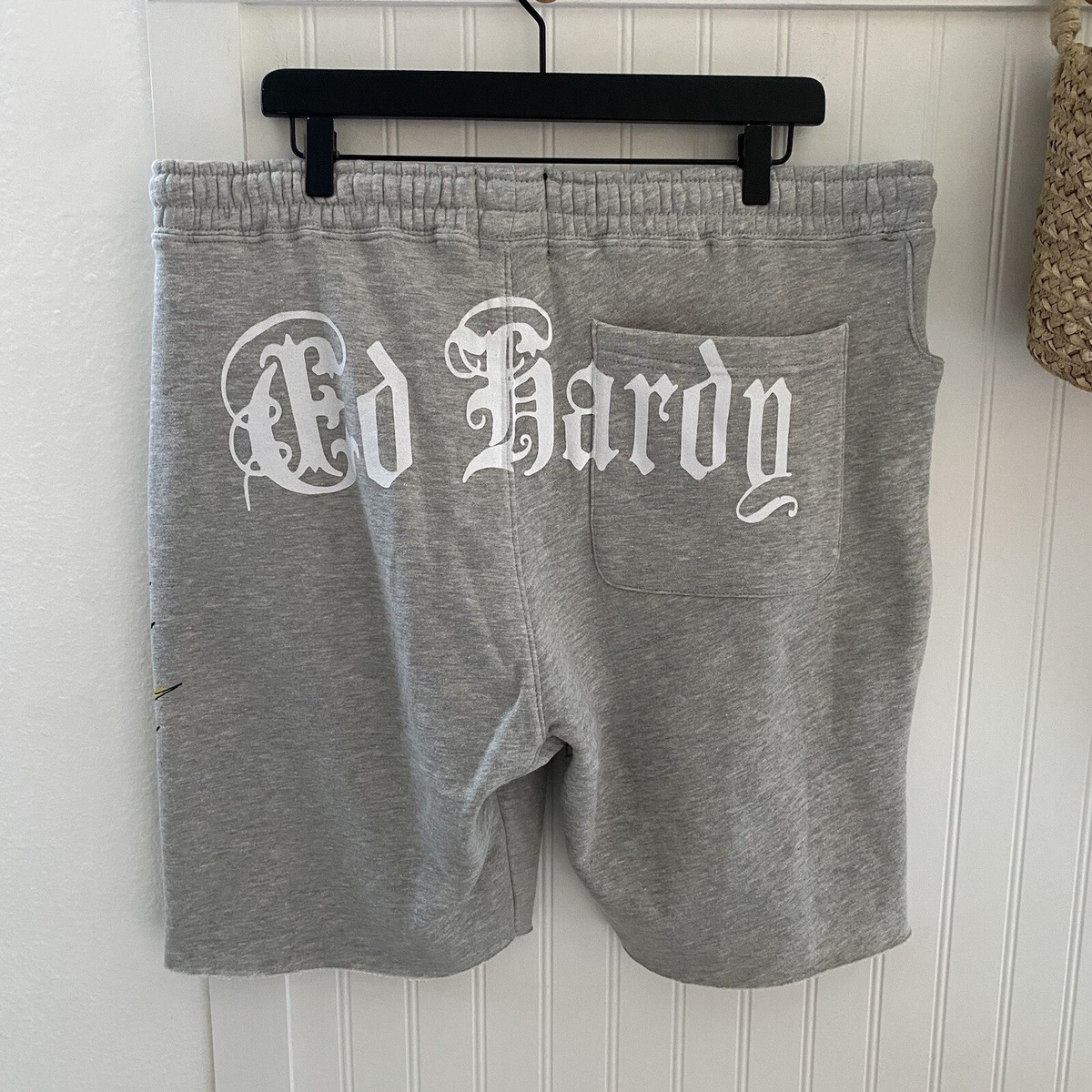 ED Hardy Sweat Shorts DEATH OR GLORY Skulls Tattoo Graphic