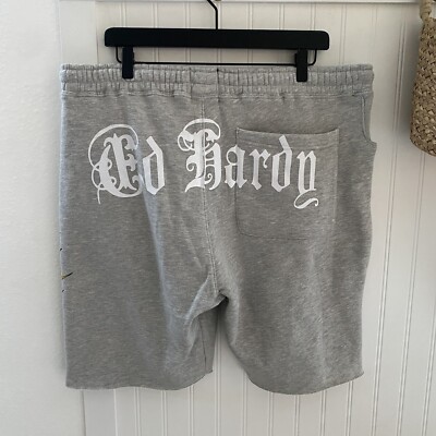ED Hardy Sweat Shorts DEATH OR GLORY Skulls Tattoo Graphic