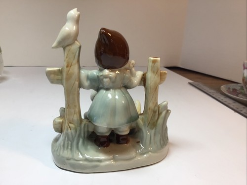 Vintage Porcelain Girl with Geese Swan Figurine Bird Looking Over A Fence 4.5" - Picture 6 of 8
