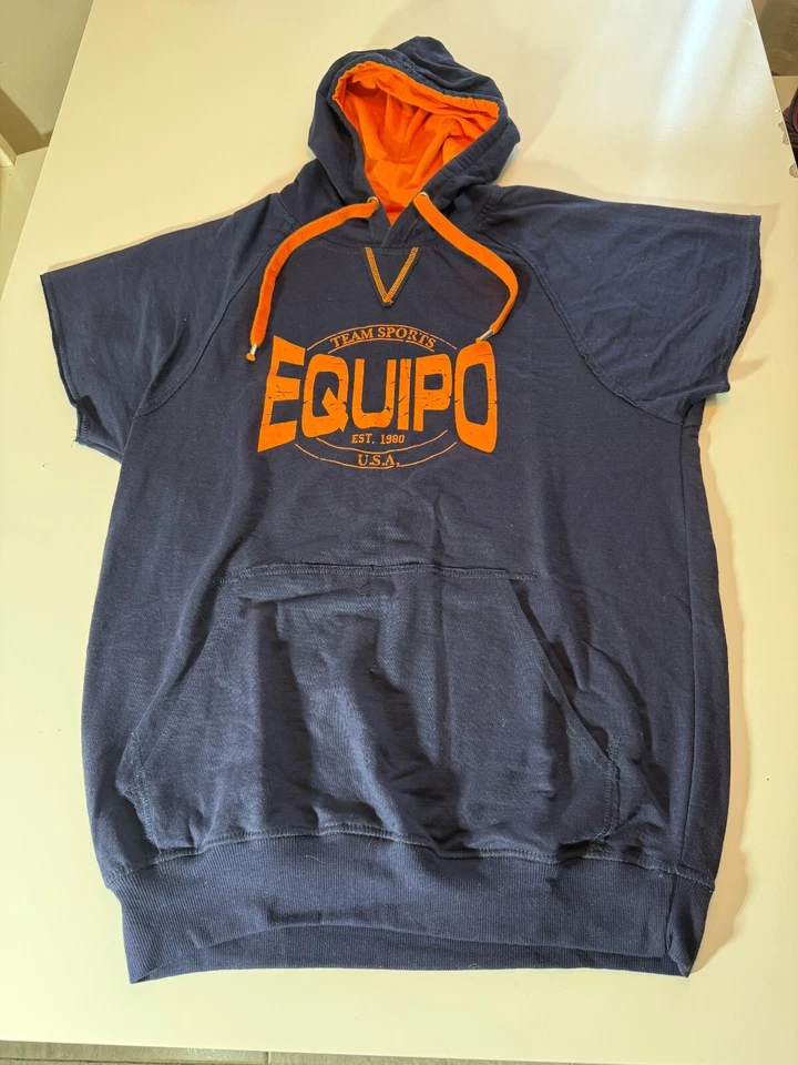 Equipo Hombre Camiseta Deportiva Manga Corta Con Capucha Azul Marino con Naranja Talla M Foto 2 de 4