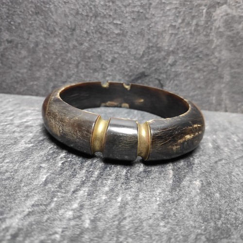 Horn Armreif Holz Messing Vintage Armband Ø Ca. 6,5cm - Picture 3 of 11