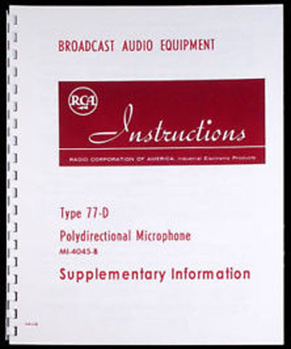 RCA Ribbon Microphone Supplement Incl 77 77-D 77-DX Vintage Mic Historic Info