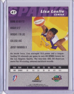 1998-99 Pinnacle WNBA #47 LISA LESLIE LOS ANGELES SPARKS (ID4) | eBay