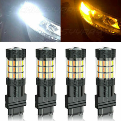 4pcs 7443/7440 Error-Free Switchback White/Amber LED Turn Signal DRL Light Bulbs