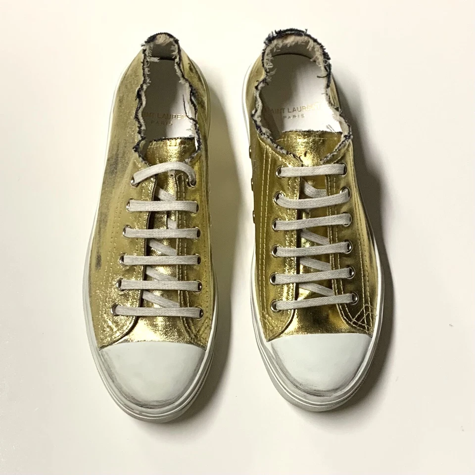 NUEVAS Tenis Saint Laurent Bedford Parte Superior Baja Metálicas Envejecidas Talla 8 Doradas RARAS Foto 2 de 4