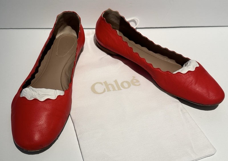 CHLOE Red Butter Soft Leather Flats Loafers Slipper Moccasin Shoes Bag Sz 40/10