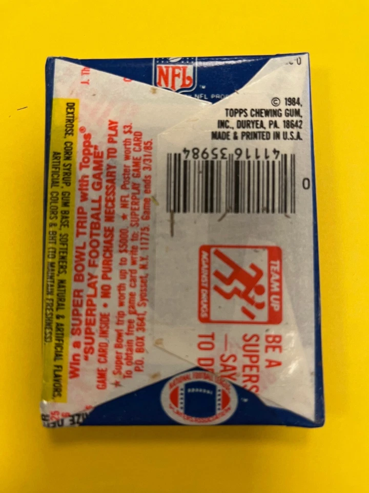 1984 TOPPS ФУТБОЛ, НЕРАСПЕЧАТАННЫЙ ПАКЕТ ИЗ 15 КАРТ (ПЛЮС ЖЕВАТЕЛЬНАЯ РЕЗИНКА!), ELWAY ИЛИ MARINO? - Изображение 4 из 4