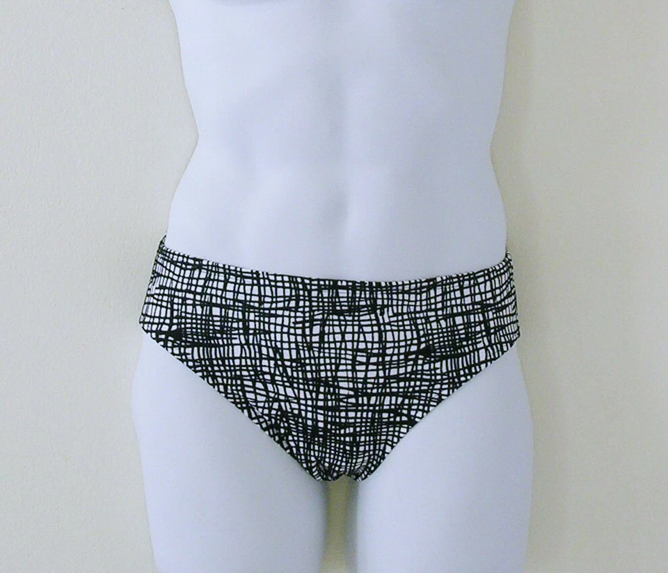 MENS Swim Brief Swimsuit in Regular or Low Rise in Black and White Scribbles - Image 2 of 4