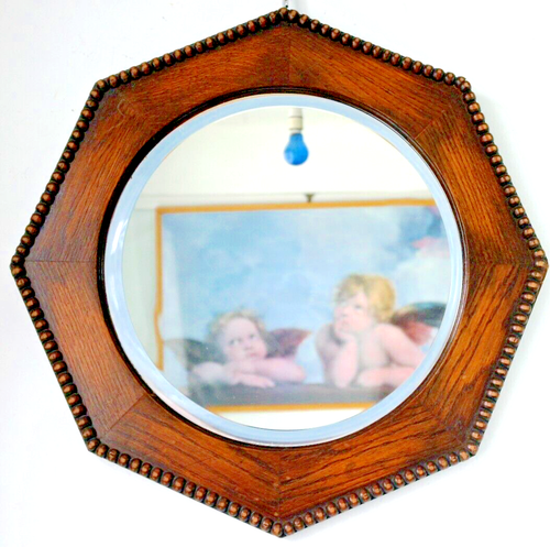 R)(T 30s BEVELLED VINTAGE THICK ROUND MIRROR OCTAGONAL 23"x15"4KG FLORAL ETCHING