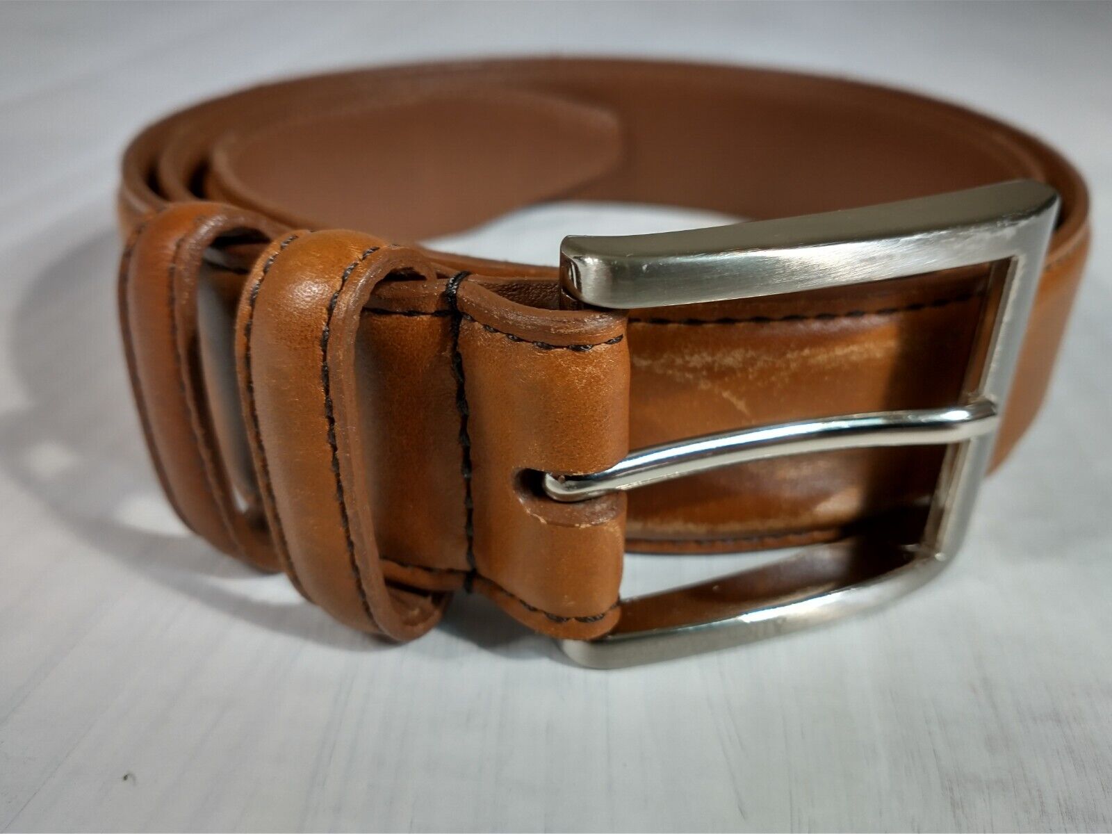 ALLEN EDMONDS Wide Basic Calfskin  Belt Made In USA Walnut Brown Men's Size 36