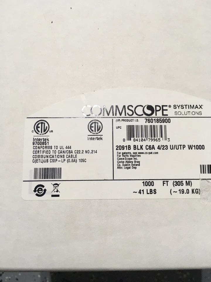 Commscope Systimax GigaSPEED X10D 2091B Cat 6a U/UTP Cable 1000ft Black - New - Image 4 of 4