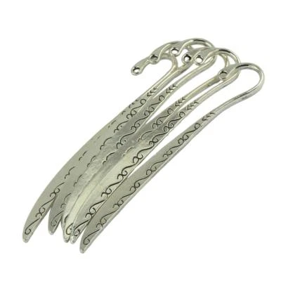 6Pcs Collectable Antique Silver Metal Bookmark with Mini Fishing Hook Charm
