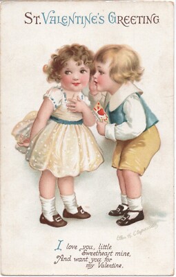 Clapsaddle, Cute Children Whispering, Artist Signed Postcard c. 1910's