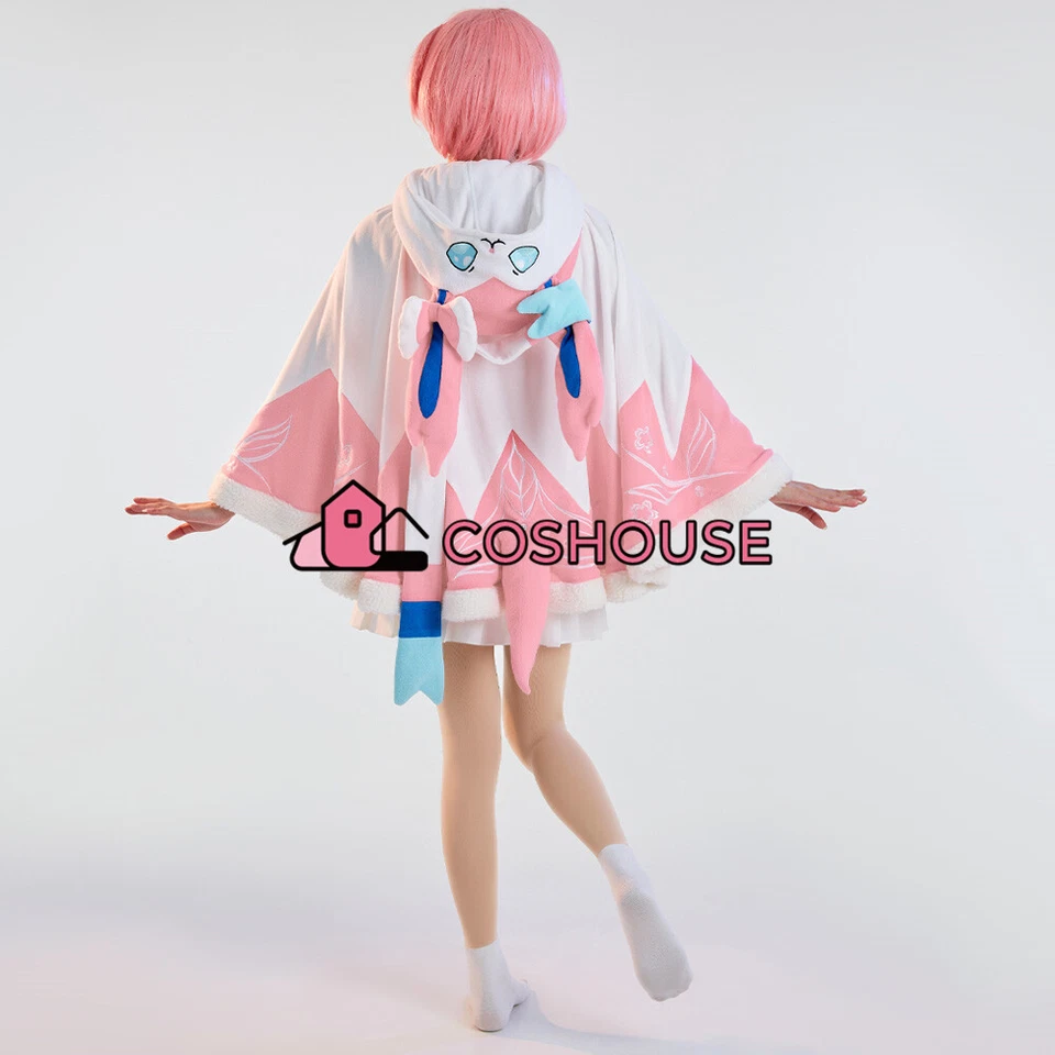 Poncho polar Kigurumi capa corta con capucha Kawaii para mujer con bufanda y cola Foto 2 de 4