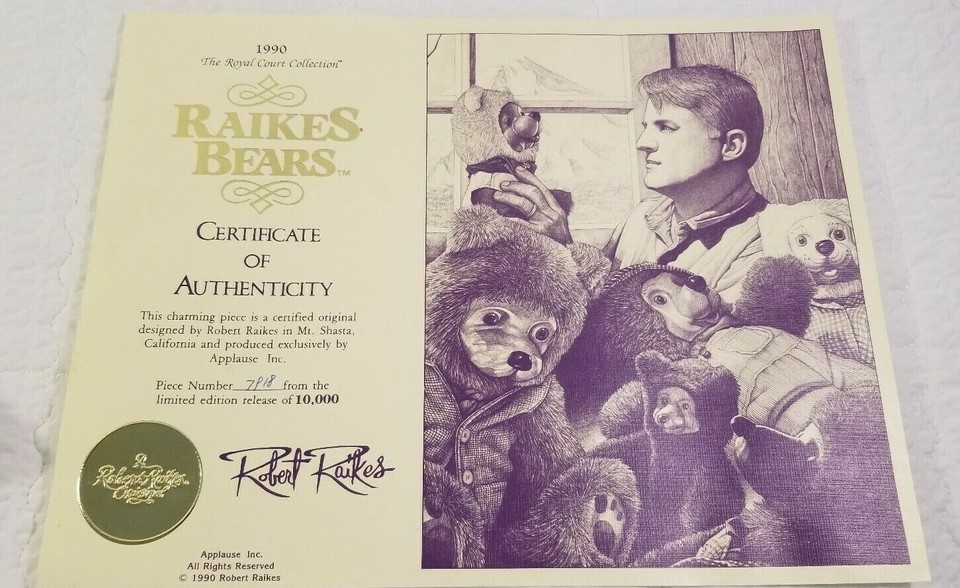 1990 THE ROYAL COURT COLLECTION RAIKES BEARS KING & QUEEN Box, Tag