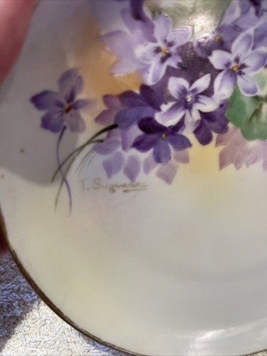 Vintage handbemalter Nippon Teller lila Blumen Teller 6 1/4 cm quer - Bild 4 von 6