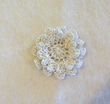 Crochet White-Metallic Silver 2-Layered Mum Flower Applique X-Small Sewing