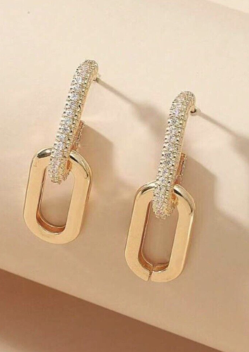 On Trend Halber Reifen Kette Glied Kristalle Stecker Tropfen Ohrringe T2:1 - Bild 6 von 7