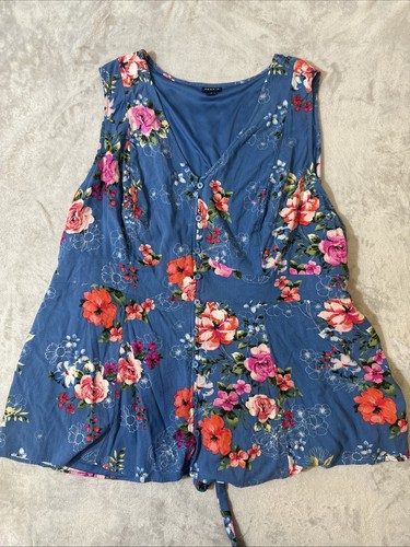 Torrid Women’s Blue Floral Sleeveless Button Front Top Size 6 - Picture 3 of 10