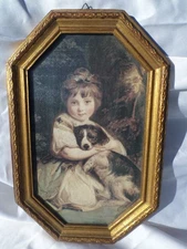 VTG MISS JANE BOWLS & HER DOG BY SIR JOSHUA REYNOLDS ITALY CANVAS PRINT 14"X9"