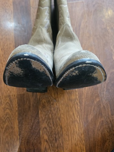 TEXAS Tan Suede Leather Cowboy Boots Women's Size 7.5 M Distressed - Picture 12 of 19
