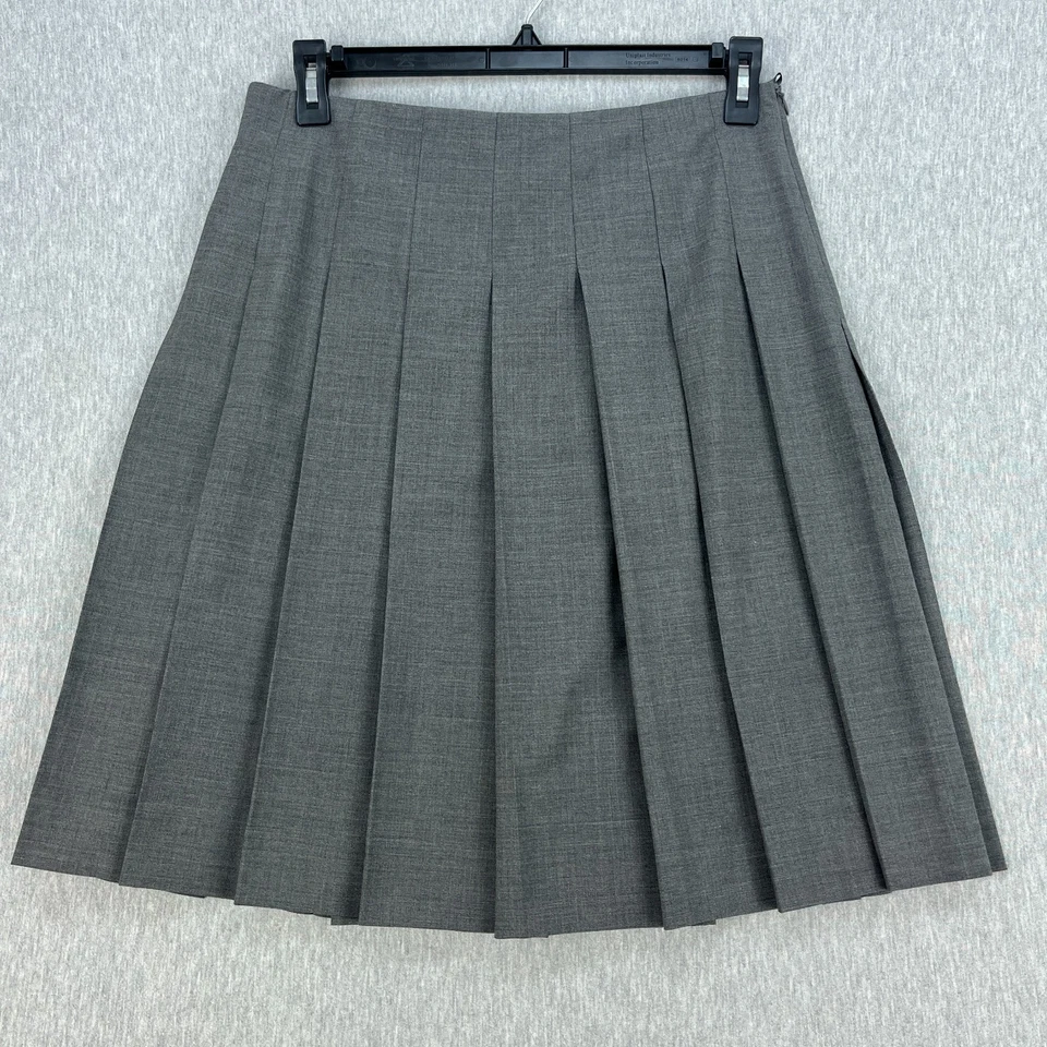 Falda midi plisada Brooks Brother para mujer 8 gris lana Tollegno tejida en Italia NUEVA Foto 3 de 4
