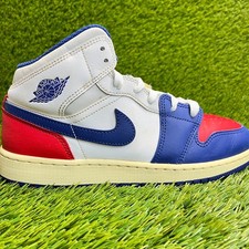 Nike Air Jordan 1 Mid Boys Size 6.5Y Red Blue Athletic Leather Shoes Sneakers