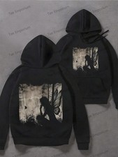 Men's Heavyweight Hoodie - Gothic Fairy Silhouette Back Print Pullover - Black