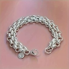 Thai Silber Herren Damen Verriegelung Kreis Armband Kette Modeschmuck