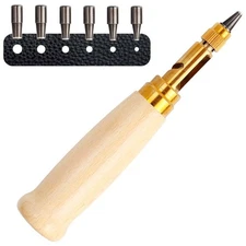 Adjustable Japanese Screw Punch with 6 Tip Sizes for Leather DIY Crafts